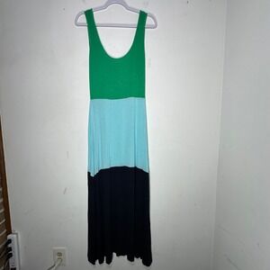 Velvet Torch Womens Colorblock Maxi Dress Green Blue Navy Scoop Neck Large A92